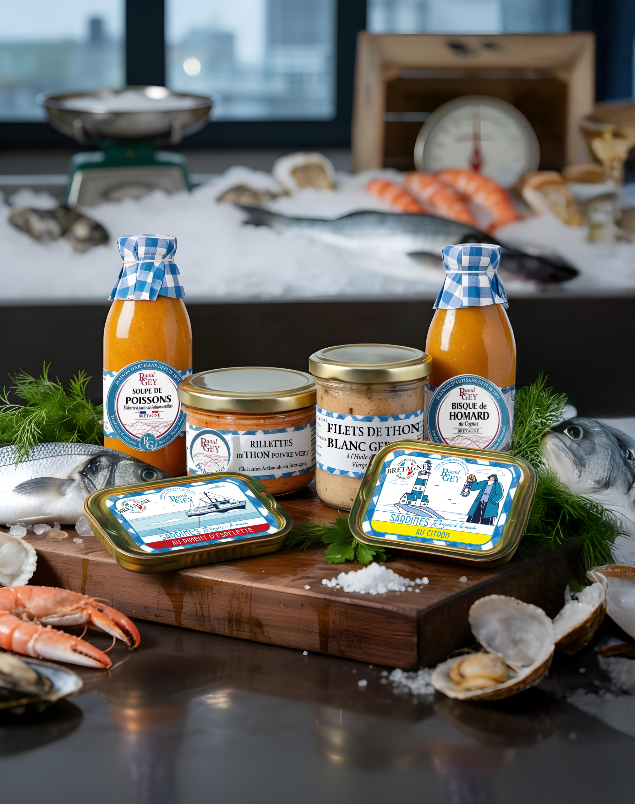 Plateau de la mer Raoul Gey — rillettes, soupe artisanale et conserverie pour poissonnier