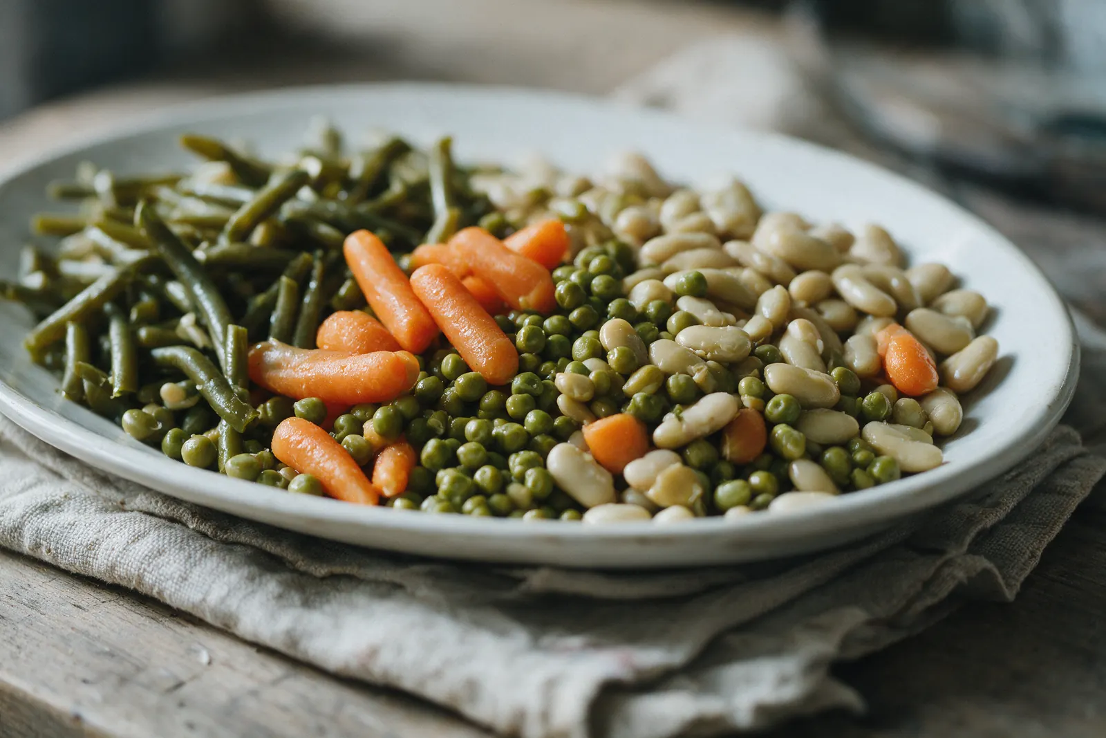 Plat de haricots verts, petits pois, carottes et haricots blancs Raoul Gey
